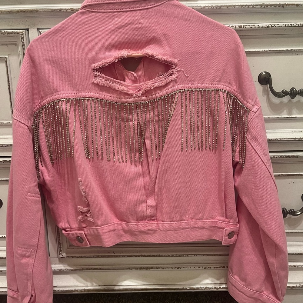 Pink rhinestone denim jacket